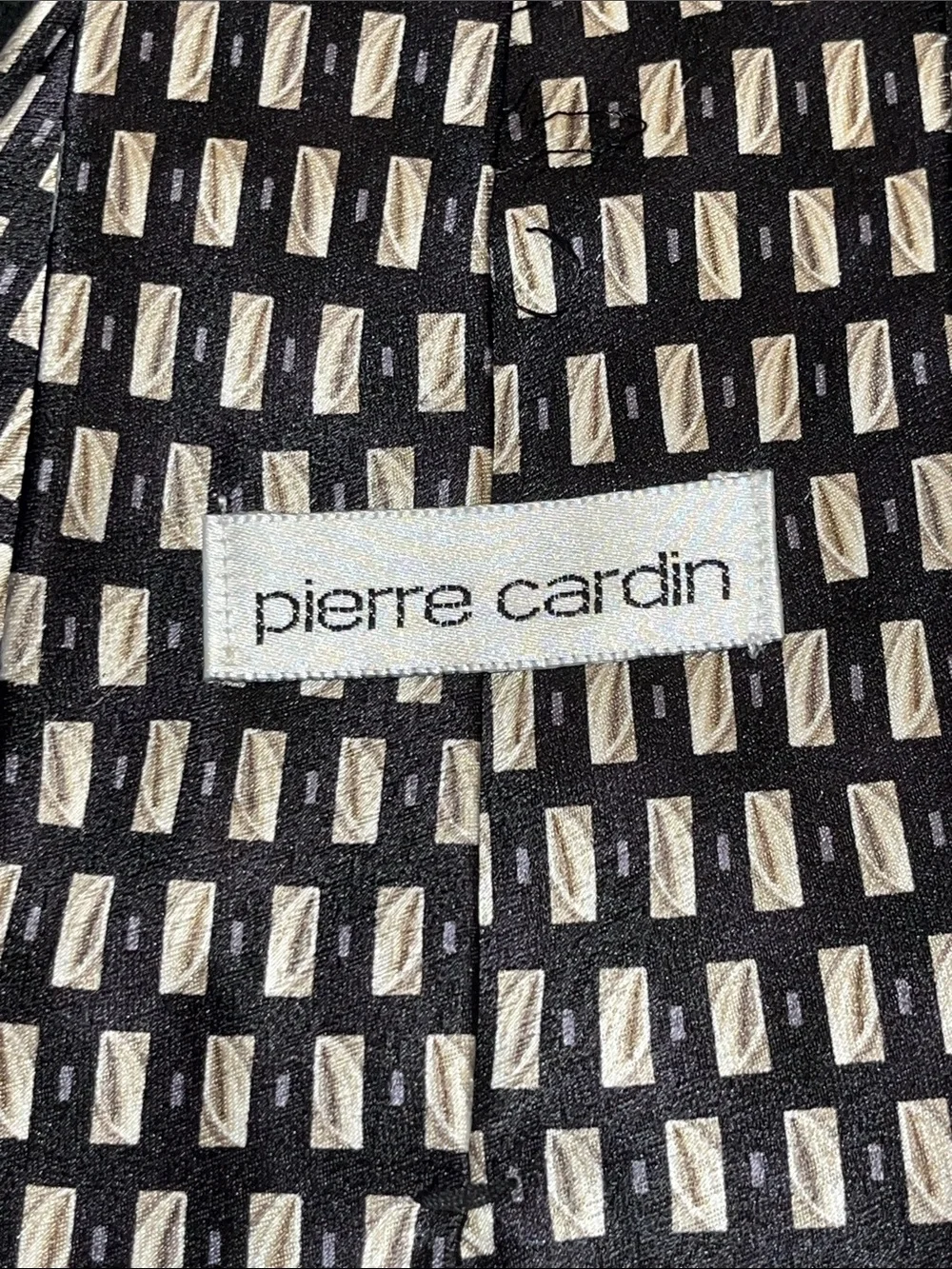 Pierre Cardin Black Tie with Gold Rectangular Pattern